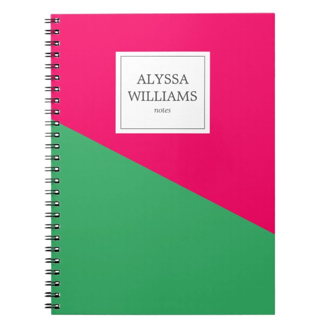 Personalised Hot Pink Green Custom Girly Modern Notebook (Front)