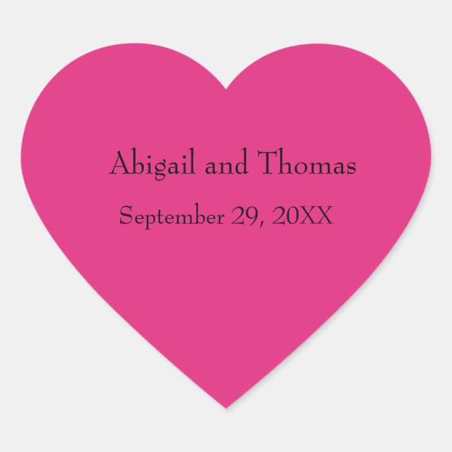 Personalised Hot Pink Heart Stickers for Wedding (Front)