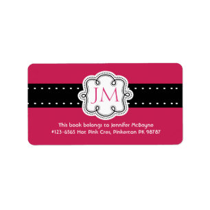 Personalised Hot Pink Ladies Initials  Bookplate Label