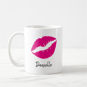 Personalised Hot Pink Lipstick Kiss Print Coffee Mug