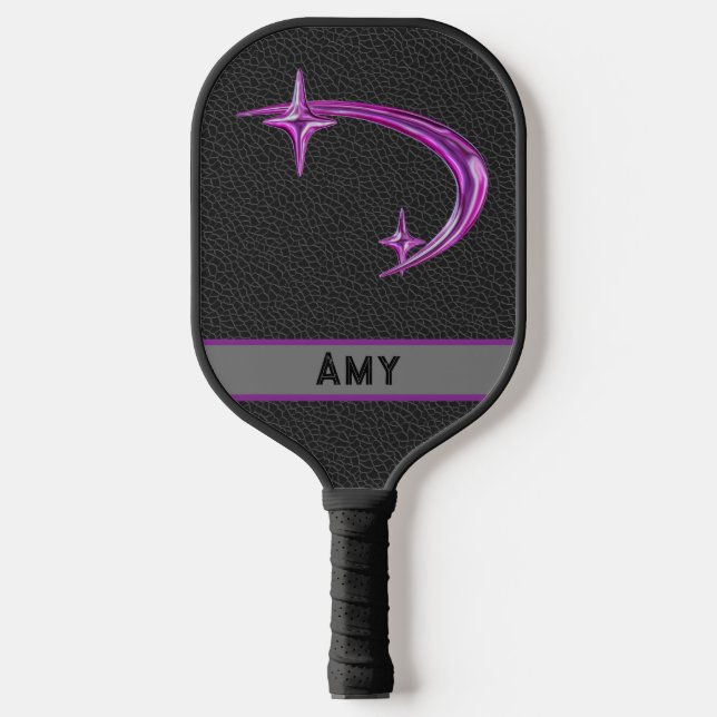 Personalised Hot Pink Metallic Star Pickleball Paddle (Front)