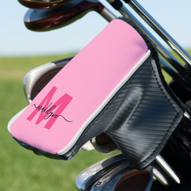 Personalised Hot Pink Monogram Name Golf Head Cover (Personalized Pink Monogram Name Golf Head Cover)