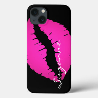 Personalised Hot Pink Ombre Lipstick Black iPhone 13 Case