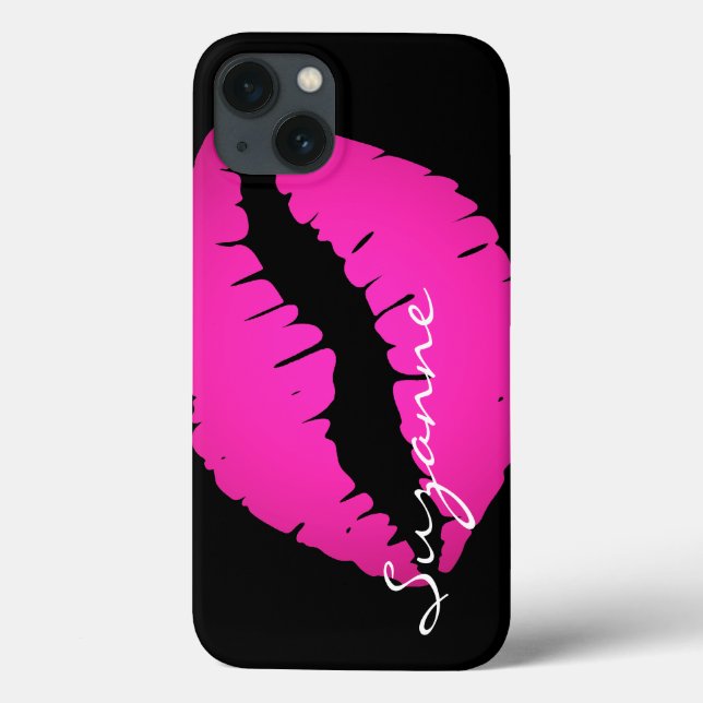 Personalised Hot Pink Ombre Lipstick Black Case-Mate iPhone Case (Back)