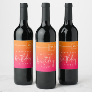 Personalised Hot Pink Orange 25th Birthday Wine Label