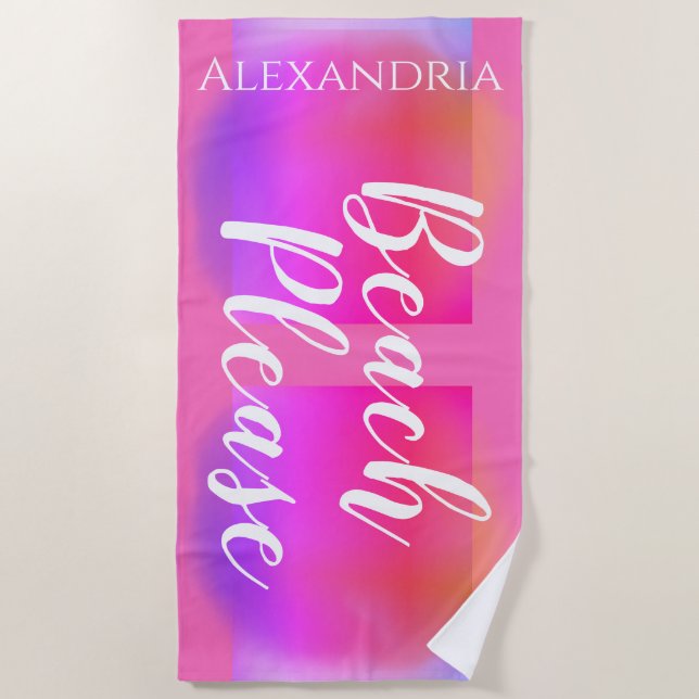 Personalised Hot Pink Orange Purple Beach Towel (Front)