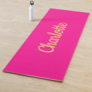 Personalised Hot Pink Orange Script Typography Yoga Mat