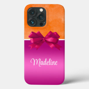 Personalised Hot Pink & Orange with Bow iPhone 13 Pro Case