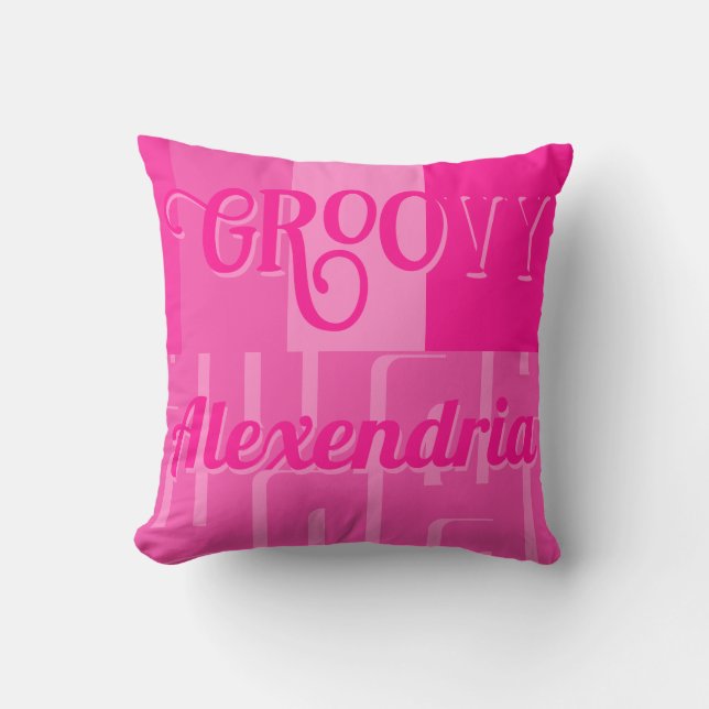 Personalised Hot Pink Retro Pattern Throw Pillow (Front)