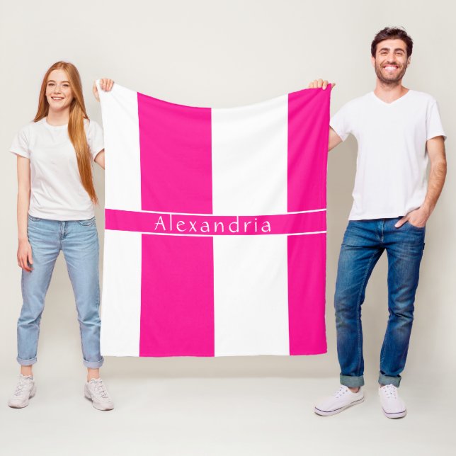 Personalised Hot Pink Stripes Fleece Blanket (In Situ)