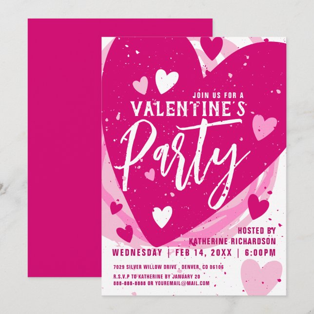 Personalised Hot Pink Valentine's Dinner Party  Invitation (Front/Back)