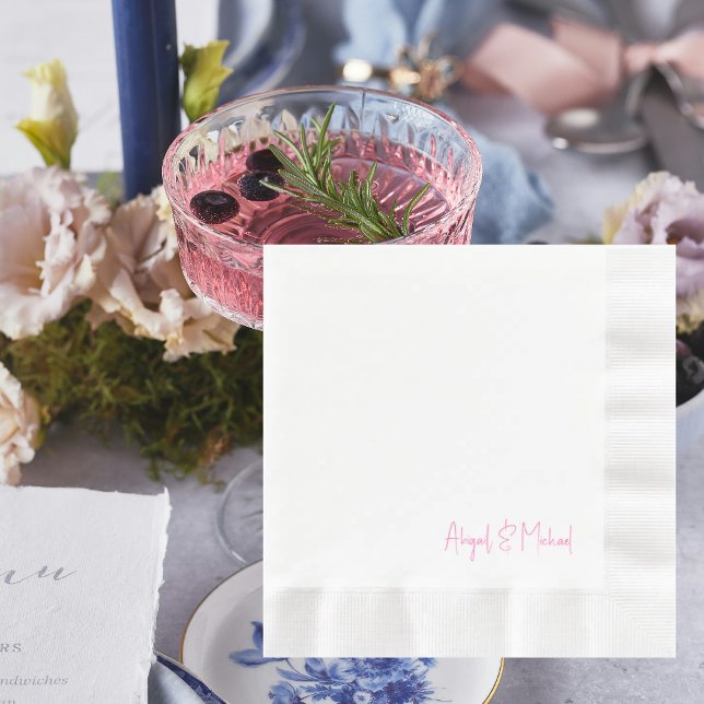 Personalised Hot Pink Wedding Coined Luncheon Napkin (Creator Uploaded)