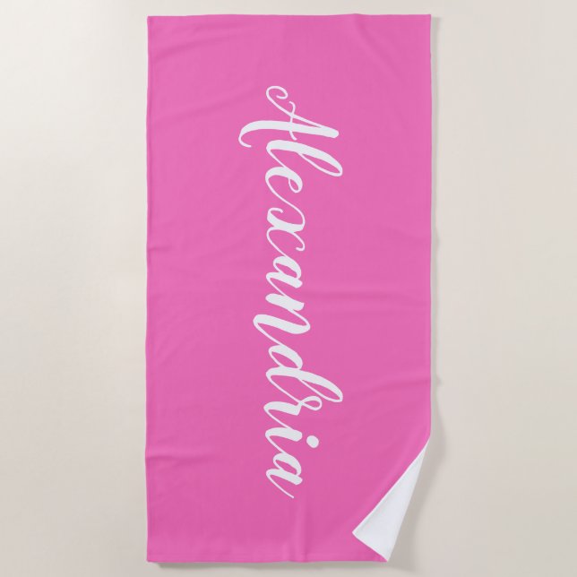 Personalised Hot Pink White Beach Towel (Front)
