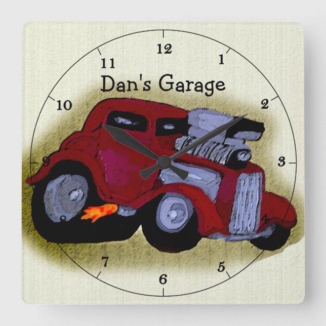 Personalised Hot Rod Caricature Clock (Front)
