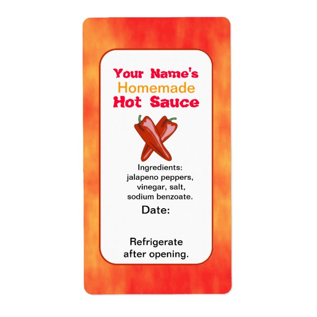 Personalised Hot Sauce Labels Template Chilies X (Front)