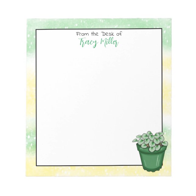 Personalised House Plant Green and Yellow Notepad (Front)