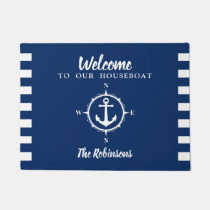 Personalised Houseboat With Compass Anchor Doormat