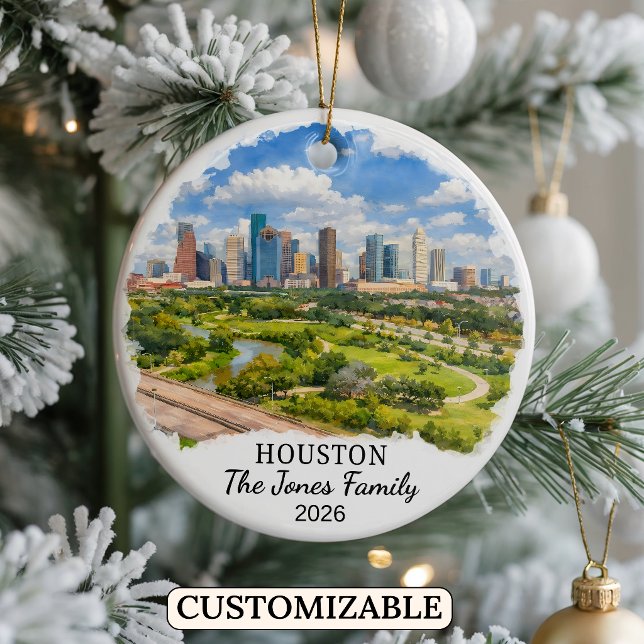 Personalised Houston Ornament, Custom Texas Ceramic Tree Decoration (Creator Uploaded)