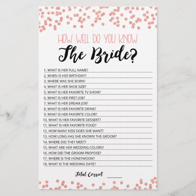 Personalised How well do you know the Bride game (Front)