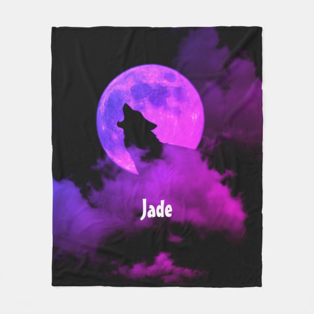 Personalised howling wolf fleece blanket (Front)