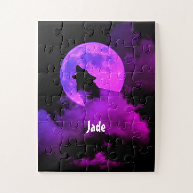 Personalised howling wolf jigsaw puzzle (Vertical)
