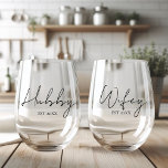 Personalised Hubby And Wife  Stemless Wine Glass<br><div class="desc">Celebrate love and togetherness with our beautifully crafted Hubby and Wife personalised wine glasses. These elegant glasses are the perfect addition to any romantic evening or special occasion. Each glass is delicately etched with the endearing titles "Hubby" and "Wife, " adding a touch of charm and sentimentality to every sip....</div>