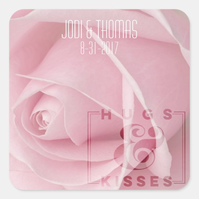 Personalised Hugs and Kisses Rose Wedding Stickers (Front)