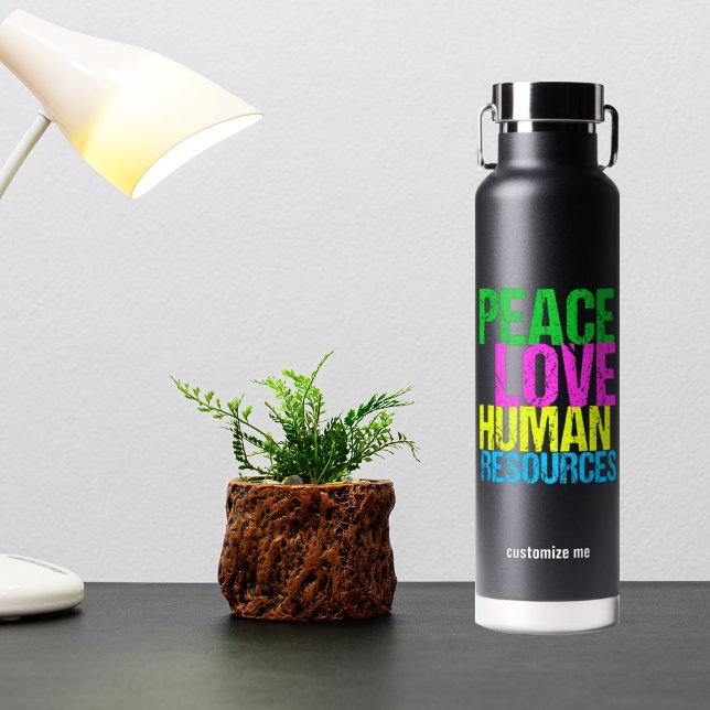 Personalised Human Resources Peace Love HR Water Bottle (Creator Uploaded)