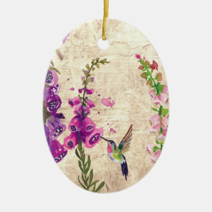 Personalised Hummingbird and Flowers Christmas Ceramic Tree Decoration