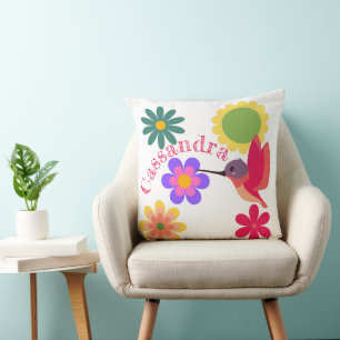 Personalised Hummingbird and Flowers Cushion
