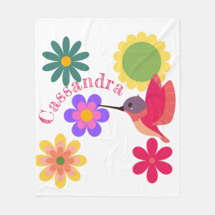 Personalised Hummingbird and Flowers Fleece Blanket