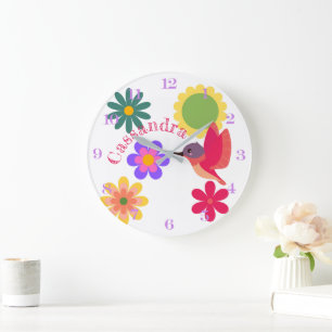 Personalised Hummingbird and Flowers Large Clock