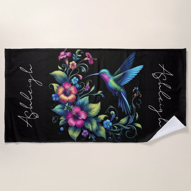 Personalised Hummingbird Beach Towel (Front)