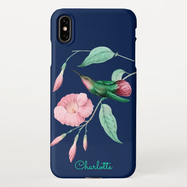 Personalised Hummingbird Floral Add Name iPhone Case (Back)