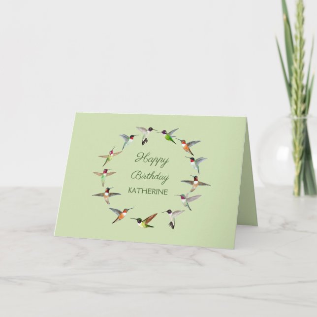 Personalised Hummingbird Happy Birthday Card (Front)