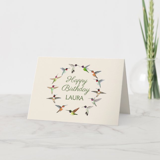 Personalised Hummingbird Happy Birthday Card (Front)