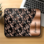 Personalised Hummingbird Pattern Rose Gold Black Laptop Sleeve<br><div class="desc">This design features a chic rose gold metallic hummingbird pattern on a black background on the left, and a rose gold faux foil image on the right in the shape of a wave bordered with rose gold faux glitter. Personalise it with your name or monogram in a stylish black handwritten...</div>
