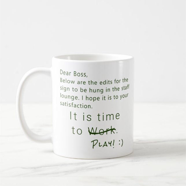 Personalised Humourous Office Work Play Boss, Gree Coffee Mug (Left)