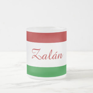 Personalised Hungarian Flag Frosted Glass Coffee Mug