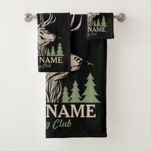 Personalised Hunter Deer Elk Antler Hunting Club  Bath Towel Set