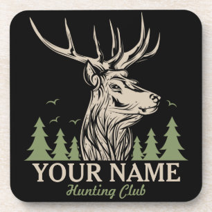 Personalised Hunter Deer Elk Antler Hunting Club Coaster