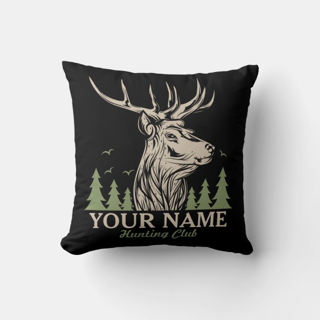 Personalised Hunter Deer Elk Antler Hunting Club Cushion (Front)