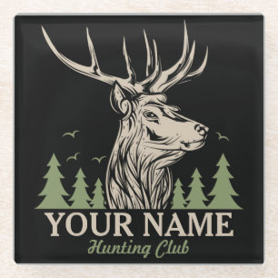Personalised Hunter Deer Elk Antler Hunting Club  Glass Coaster