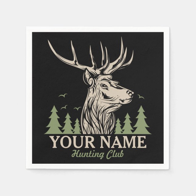 Personalised Hunter Deer Elk Antler Hunting Club  Napkin (Front)