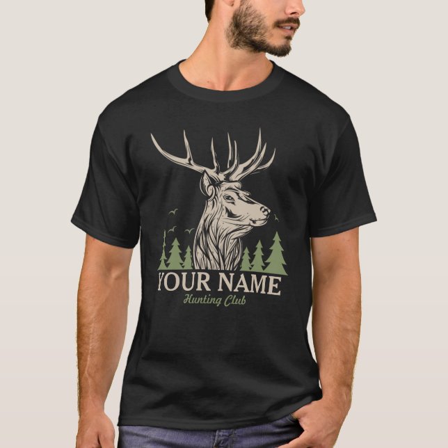 Personalised Hunter Deer Elk Antler Hunting Club  T-Shirt (Front)