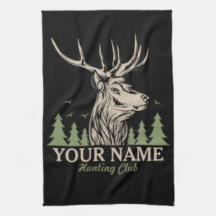 Personalised Hunter Deer Elk Antler Hunting Club Tea Towel