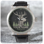 Personalised Hunter Deer Elk Antler Hunting Club Watch<br><div class="desc">Personalised Hunter Deer Elk Antler Hunting Club design -Elk with Antlers,  Green Pine Trees,  Big Game Rack - Customise with your Name or Custom Text!</div>