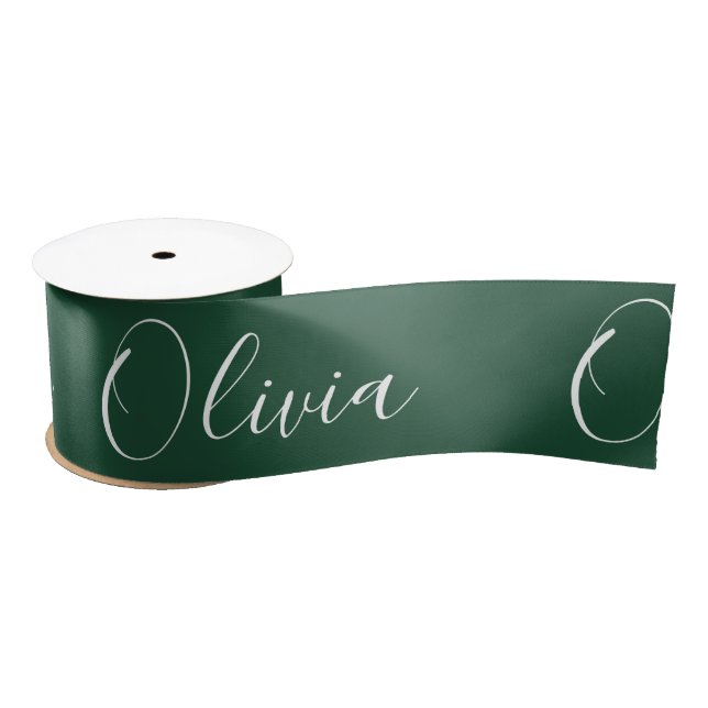Personalised Hunter Green Elegant Name Satin Ribbon (Spool)