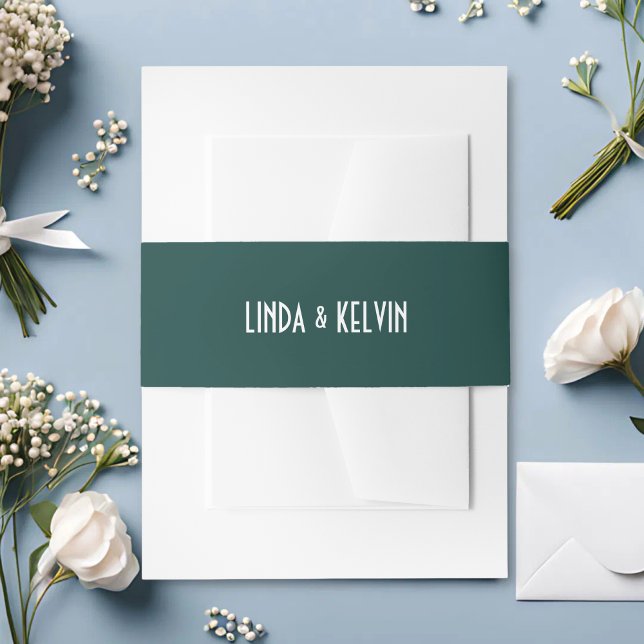 Personalised Hunter Green Minimal Script Wedding Invitation Belly Band (Creator Uploaded)