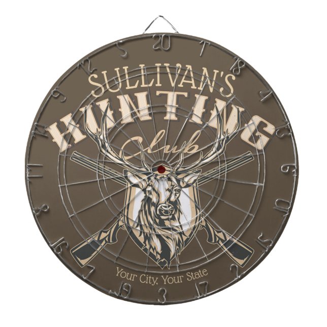 Personalised Hunter NAME Deer Rifle Hunting Club Dartboard (Front)